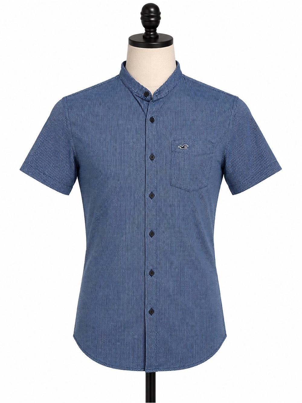 Hollister Epic Flex Muscle Fit Blue Micro Print Button-Up Shirt M
